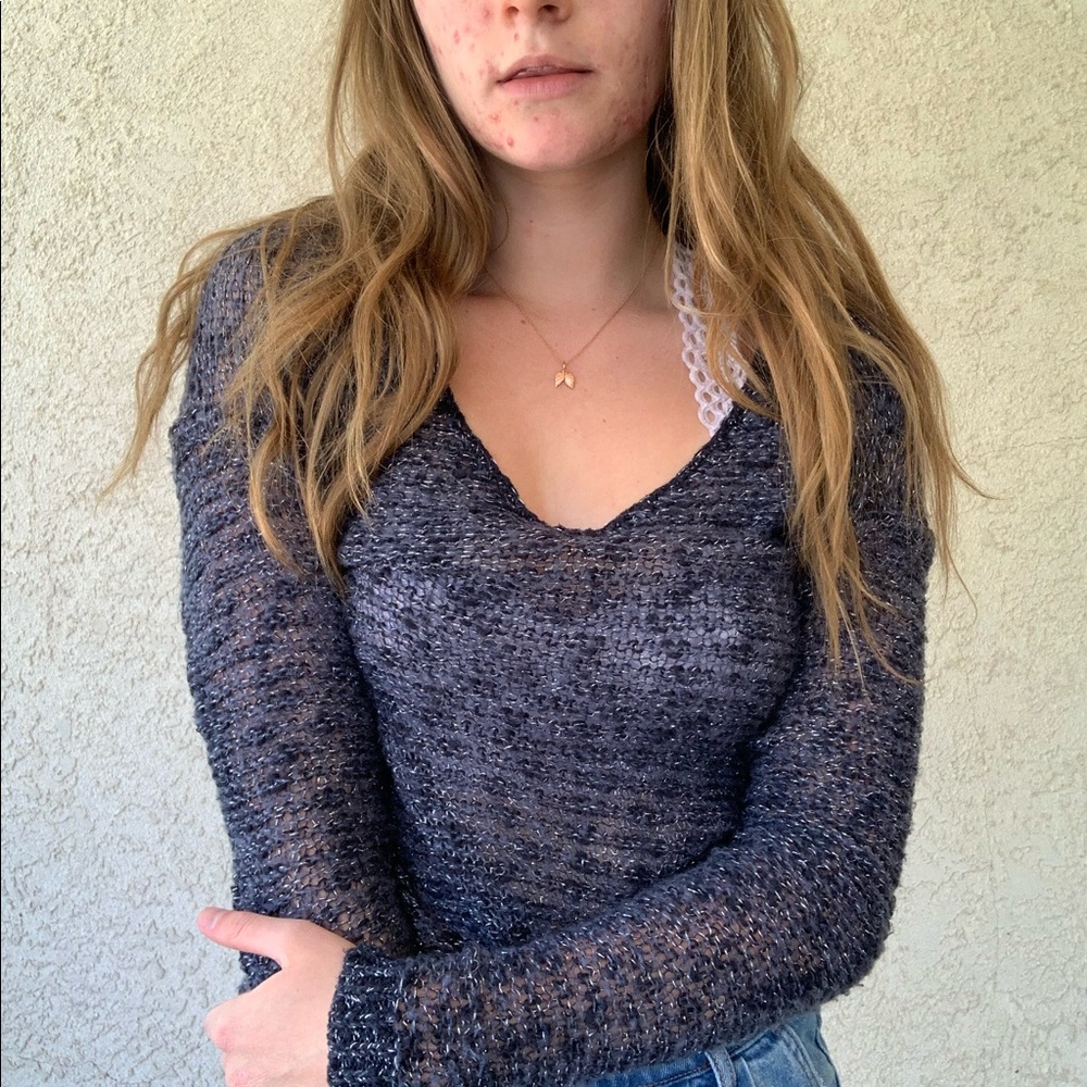 navy blue and silver lightweight sweater